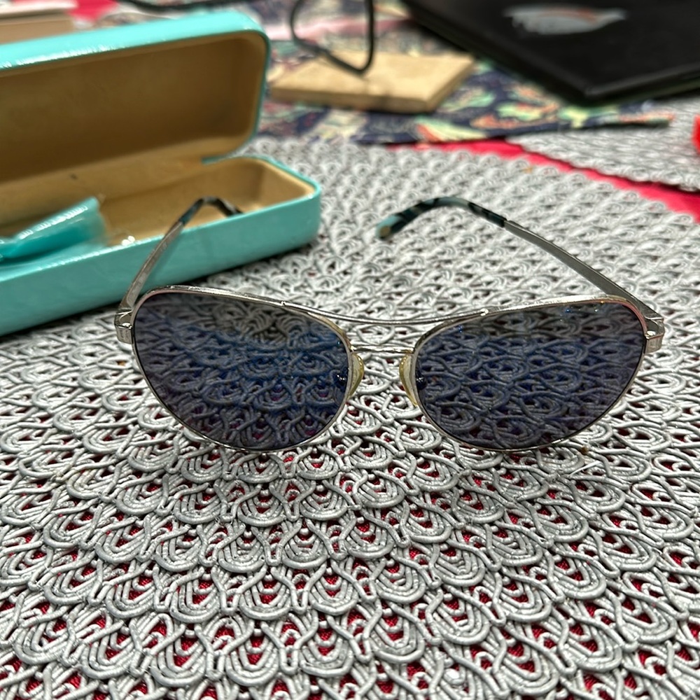 Tiffany & Co. Silver Frame Sunglasses with Blue Lenses